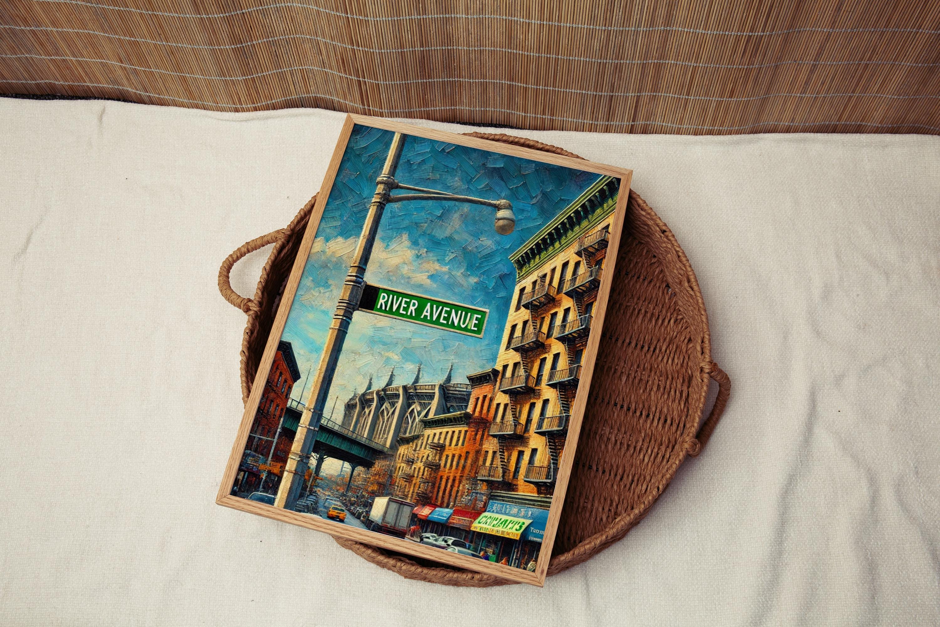 River Avenue Oil Painting Art Print: Bronx NYC Street Sign Travel Poster