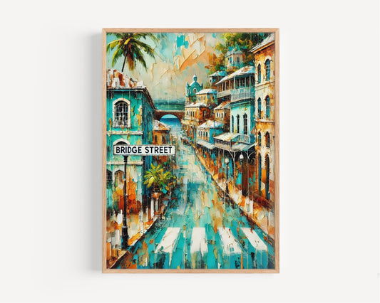 Saint Lucia art, Bridge Street wall decor, Castries print, Caribbean island art, travel souvenir, home decor, vibrant street art, travel art