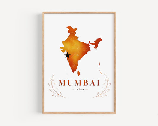 India Mumbai Wall Art Print – Travel Decor & Housewarming Gift, India Map Poster, Stylish Home Wall Artwork