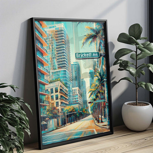 Brickell Ave Print Miami Wall Art, Florida Travel Poster, Modern Brickell Avenue Decor, Housewarming Gift, FL Art, Miami Print