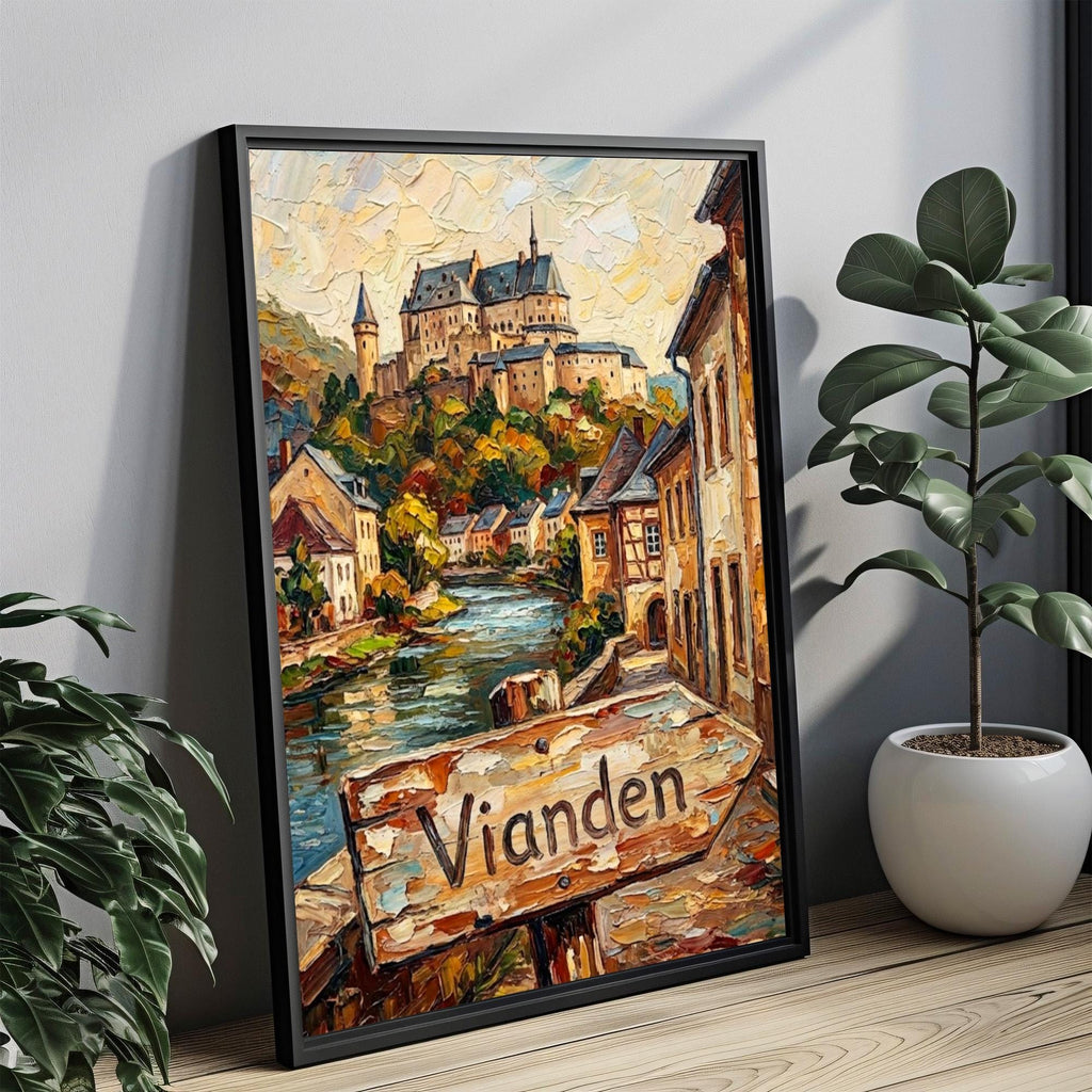 Vianden Street Oil Painting Art Print: Vianden Luxembourg Travel Poster