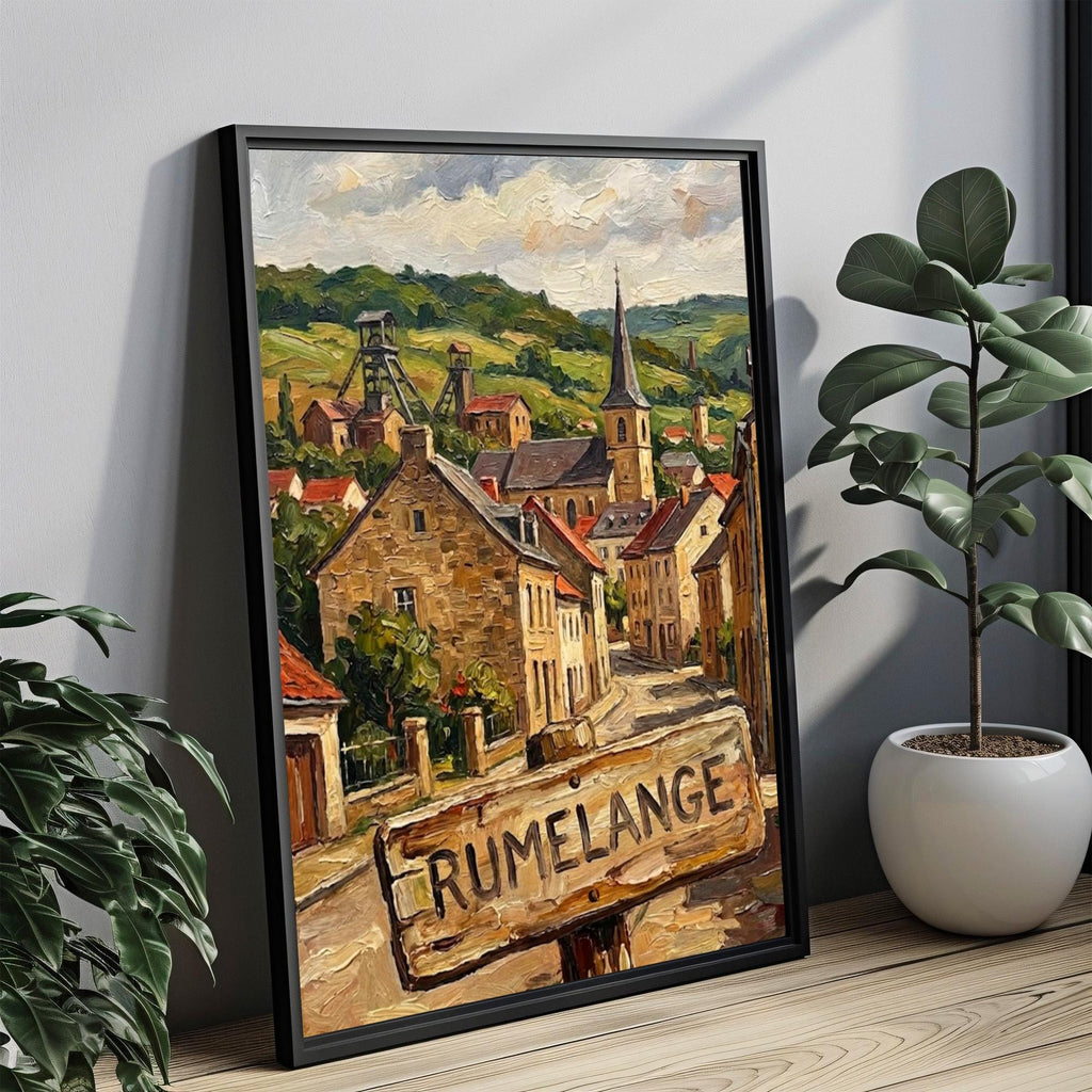 Rumelange Street Oil Painting Art Print: Rumelange Luxembourg Travel Poster