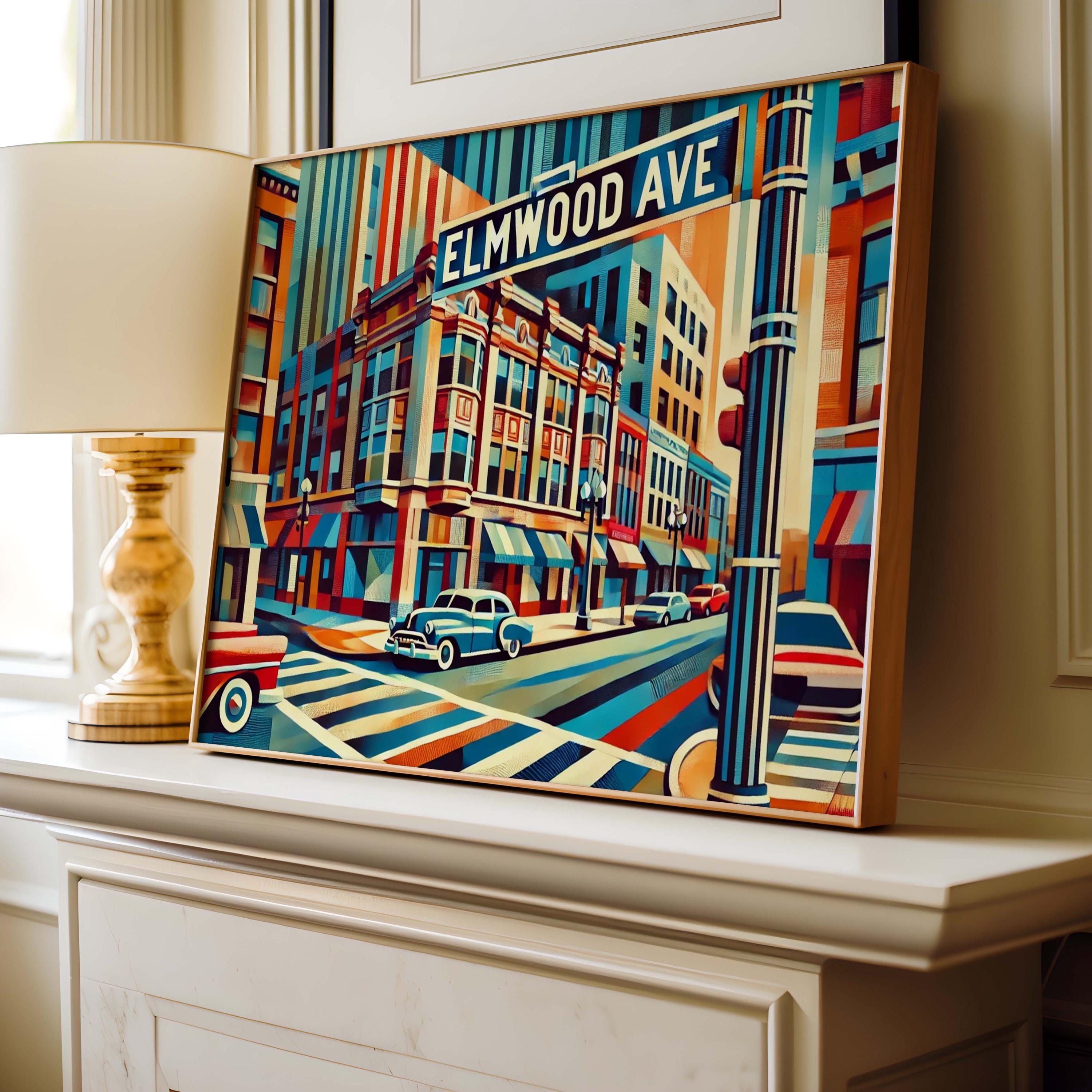 Elmwood Avenue Wall Art - Buffalo Cubism Print, New York Travel Poster, Housewarming Gift, Modern NY Art Decor