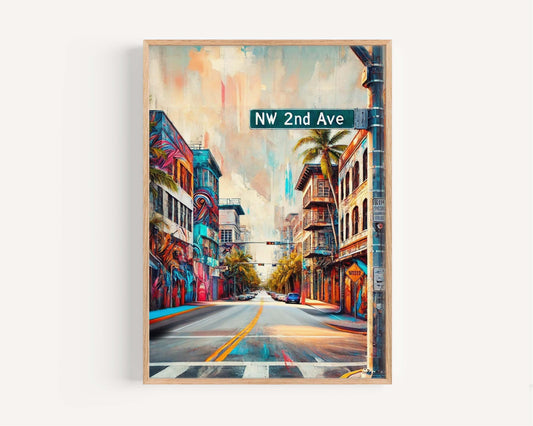 NW 2nd Ave Print Miami Wall Art, Florida Travel Poster, Modern Cityscape Decor, Housewarming Gift, FL Art, Coastal Home Decor