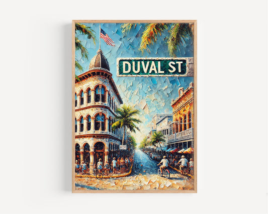 Florida Duval St Wall Art - Key West Travel Print, Florida Gift, Travel Poster, Housewarming Decor, Coastal Artwork
