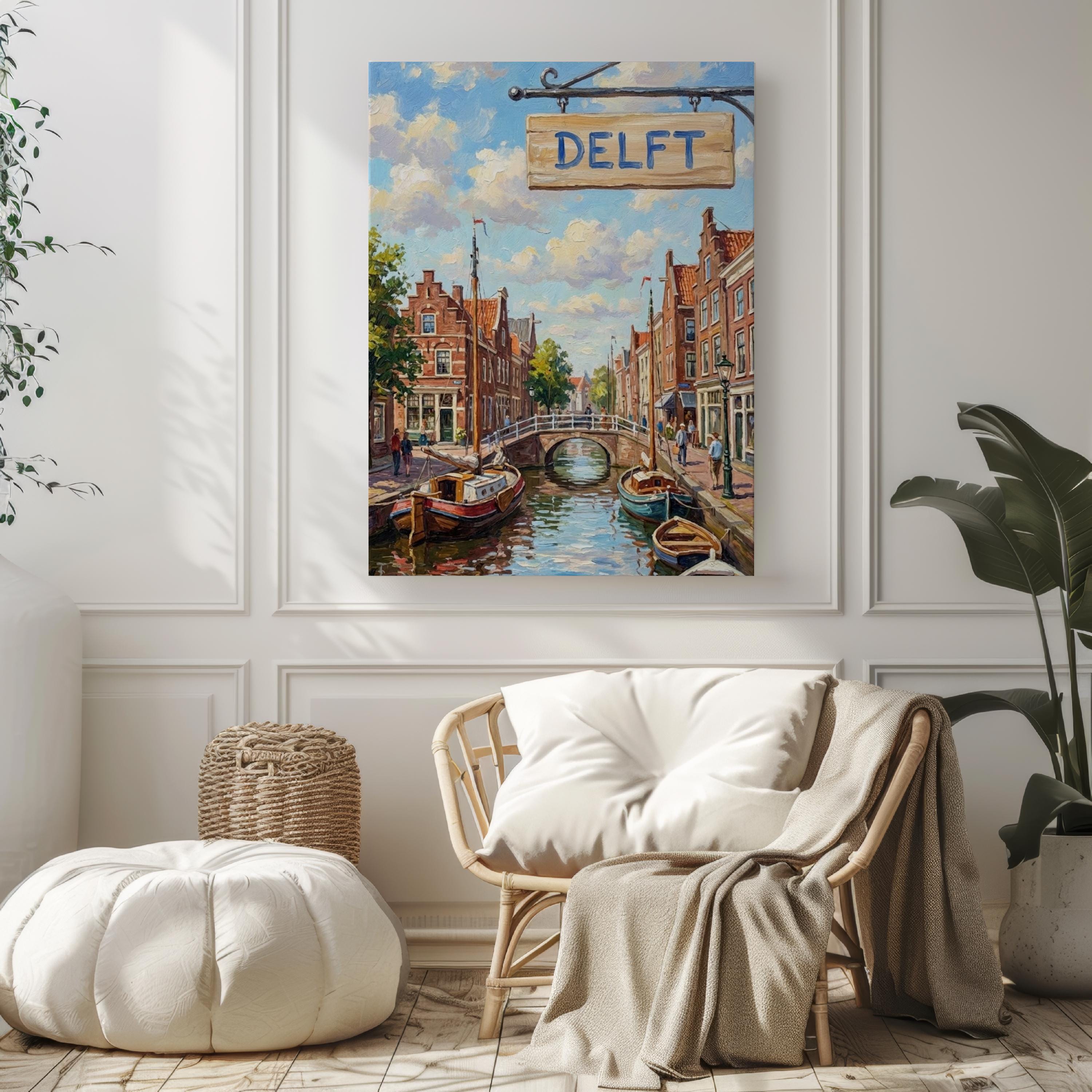 Delft Street Sign Wall Art Print: Historic Dutch City Travel Poster