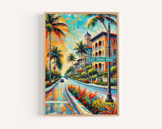 Gulf Shore Boulevard Wall Art - Naples Florida Print, Travel Poster, Coastal Home Decor, Housewarming & Florida Gift