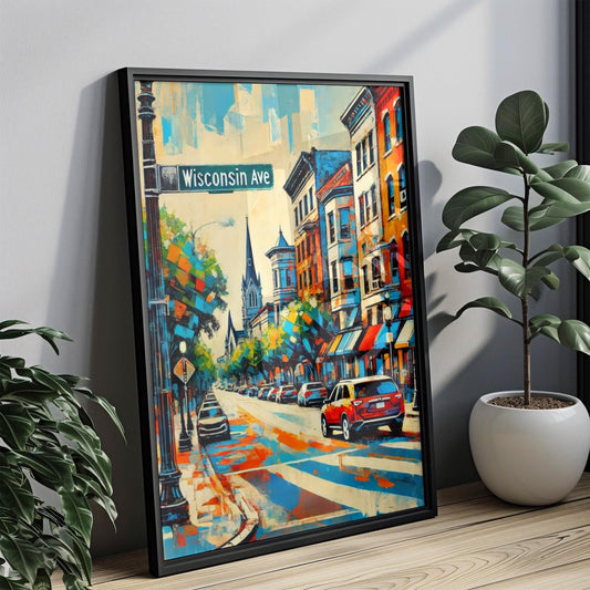 Wall Art Wisconsin Ave Washington DC Print, USA Travel Poster, Housewarming Gift, Cityscape Wall Decor