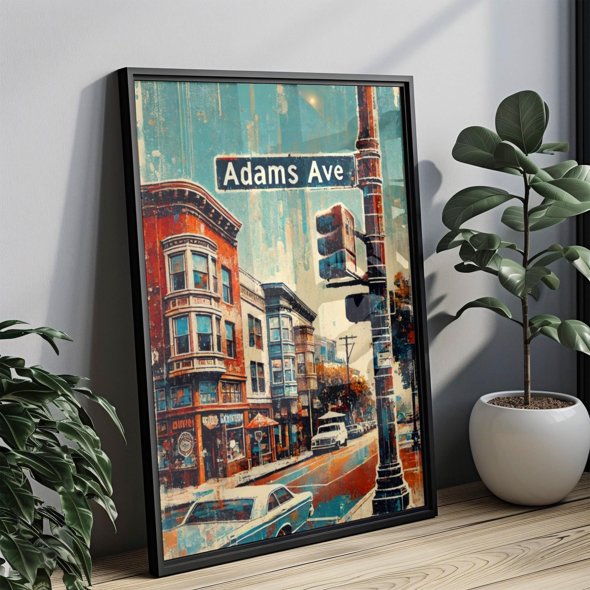 Adams Ave Wall Art Print - Vintage Normal Heights California Travel Poster, Unique Gift & Retro Home Decor
