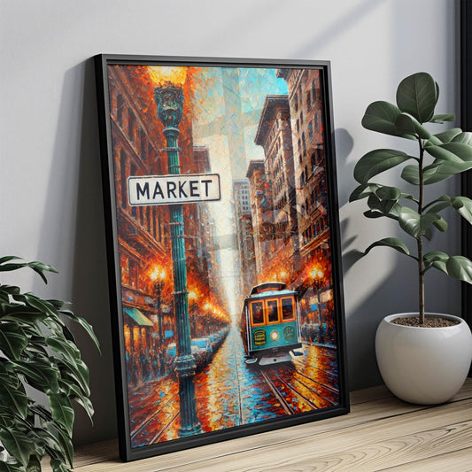 San Francisco Market Street Wall Art Print - Travel Poster & California Gift, Housewarming Decor, Vintage Cityscape Illustration