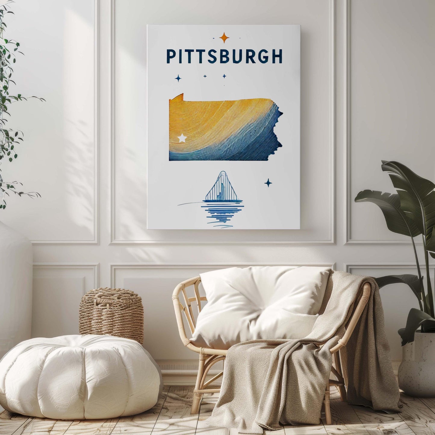 Pittsburg Print Pennsylvania Wall Art, Travel Home Decor, College Room Gift, Housewarming PA Poster, Pittsburgh City Skyline Illustration