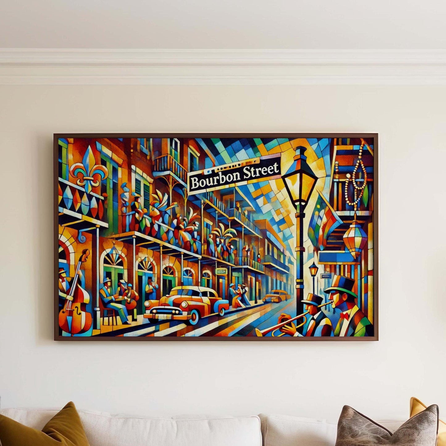 Bourbon Street Wall Art Cubism Print - New Orleans Travel Poster, Unique Housewarming Gift, Vibrant NOLA Home Decor