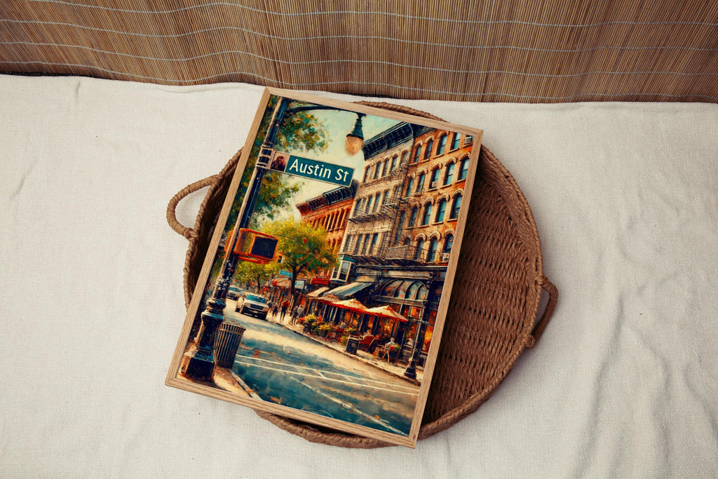 Austin Street Oil Painting Art Print: Forest Hills Queens NYC Travel Poster