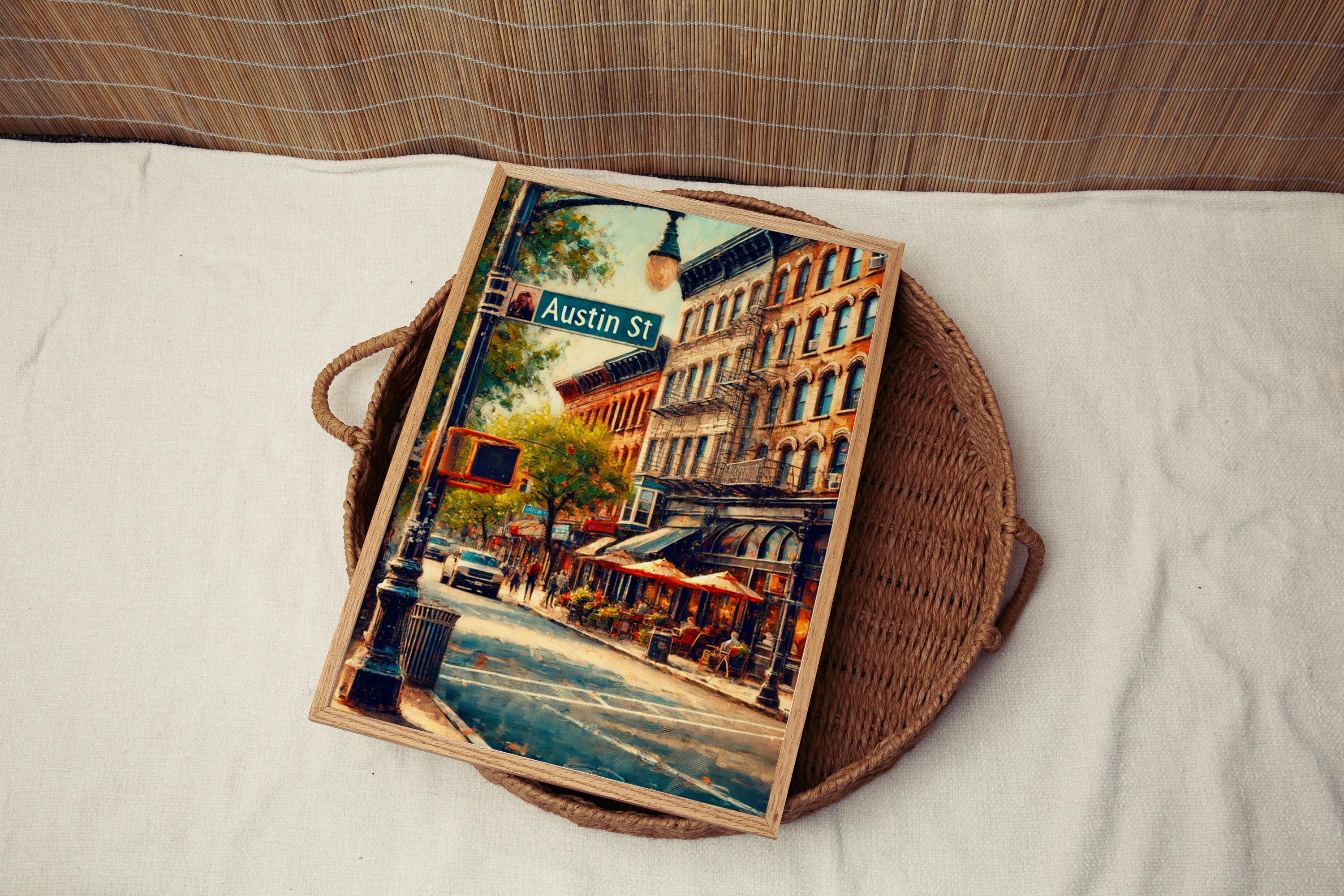 Austin Street Oil Painting Art Print: Forest Hills Queens NYC Travel Poster