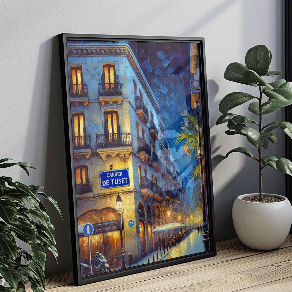 Carrer de Tuset Oil Painting Art Print: Barcelona Spain Street Sign Travel Poster