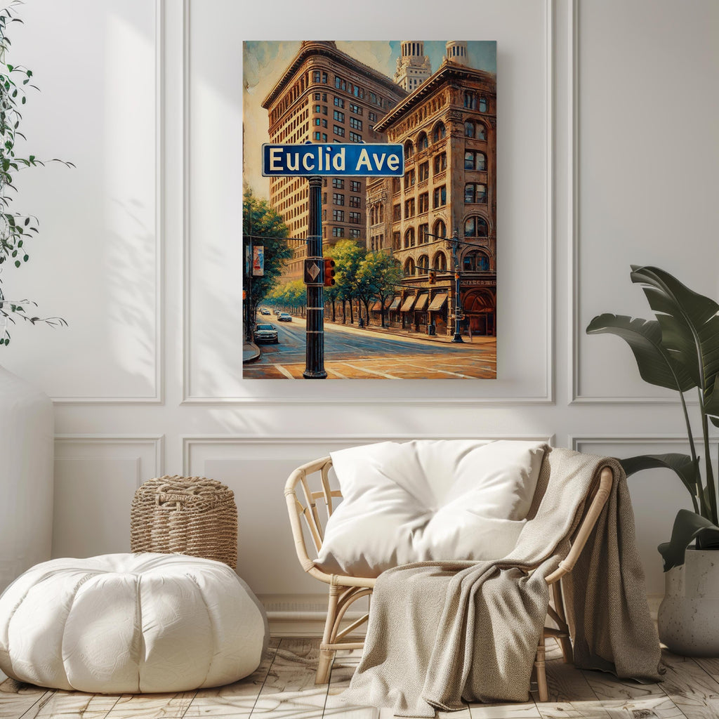 Euclid Ave Oil Painting Art Print: Cleveland Ohio Street Sign Travel Poster