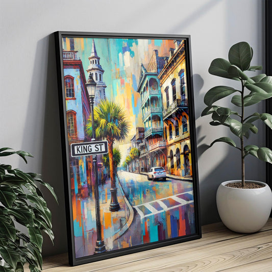 Charleston King St Wall Art - Travel Poster & Print, South Carolina Gift, Housewarming Decor, Charleston Cityscape Artwork