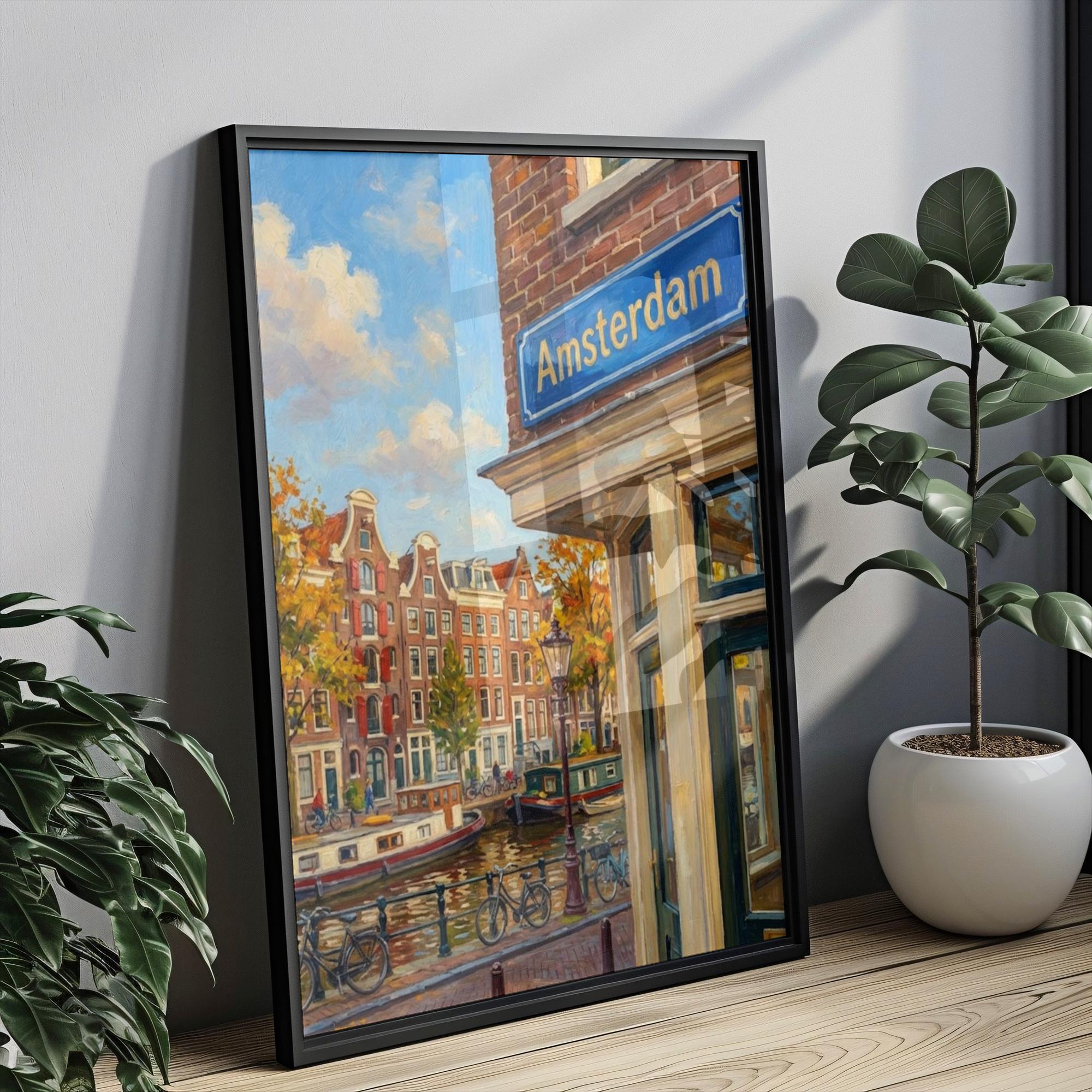 Amsterdam Street Sign Wall Art Print: Iconic Dutch City Travel Poster