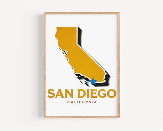 San Diego Wall Art Print, California Travel Decor, Housewarming & College Gift, Coastal Home Decoration, San Diego CA Map Illustration