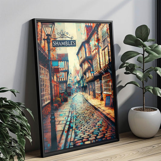 England Shambles Wall Art Print - York Travel Poster, England Gift & Housewarming Artwork, Historic UK Travel Decor