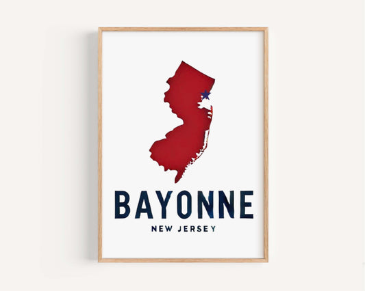 Bayonne Print New Jersey Wall Art Travel Decor NJ Artwork Housewarming Gift College Dorm Room Bayonne Map Poster