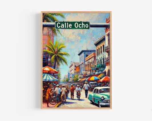 Calle Ocho Wall Art Print - Miami Travel Poster, Florida Art, Personalized Miami Gift, Colorful Calle Ocho Decor, Travel Souvenir