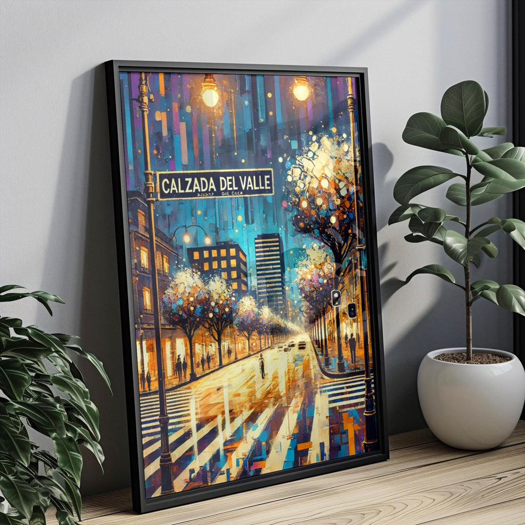 Calzada del Valle Oil Painting Art Print: Monterrey Mexico Street Sign Travel Poster