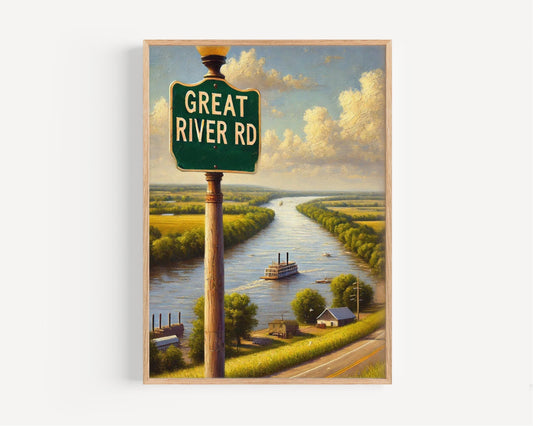 Great River Road Wall Art - Mississippi River Print Travel Poster, USA Gift & Housewarming Decor