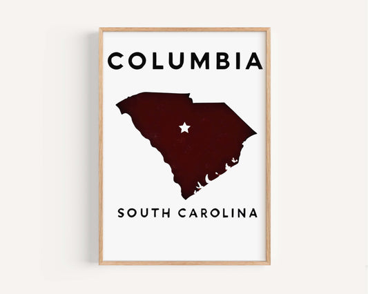 Columbia Print South Carolina Wall Art Map Travel Decor Housewarming Gift College Dorm Room Decoration