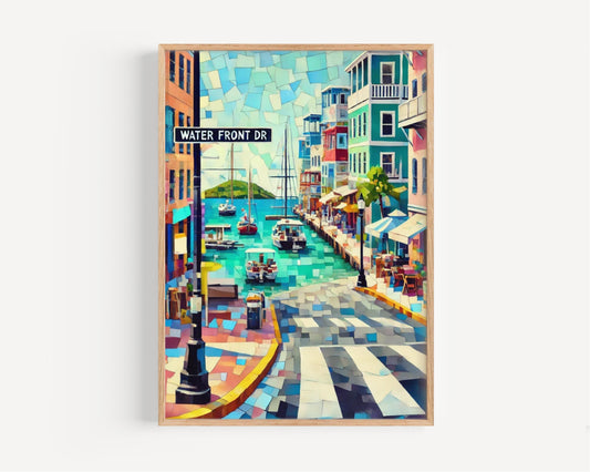 Road Town Waterfront Dr Wall Art Print – Caribbean Travel Poster, Road Town Gift, Housewarming Decor, Coastal Wall Art