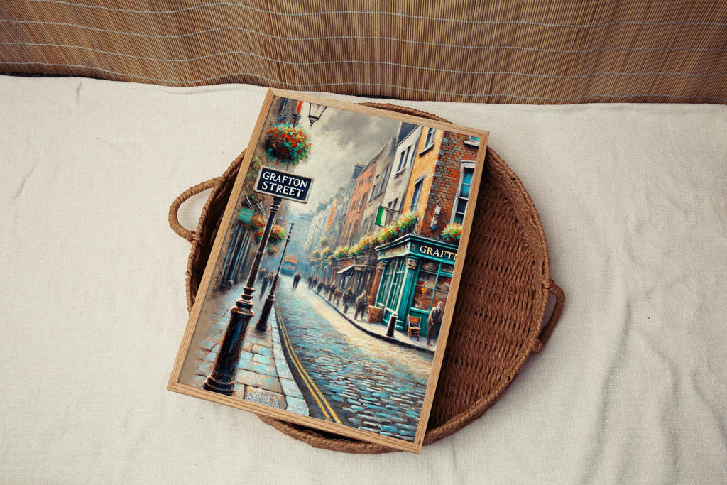 Grafton Street Oil Painting Art Print: Ireland Street Sign Travel Poster