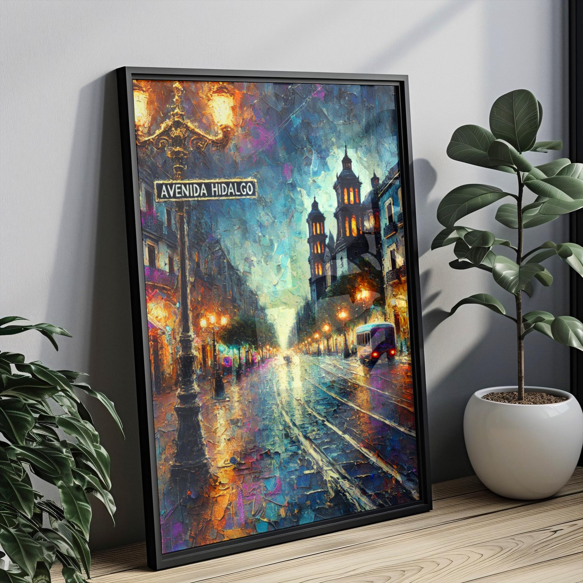 Avenida Hidalgo Oil Painting Art Print: Mexico Street Sign Travel Poster