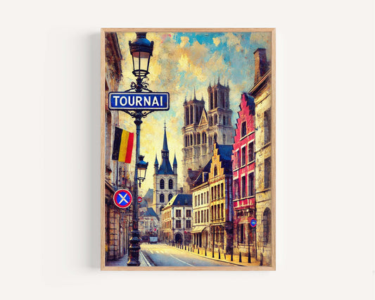 Tournai Art Print - Belgium City Wall Decor, Travel Poster, European Gift & Housewarming Present, Tournai Wall Art Illustration