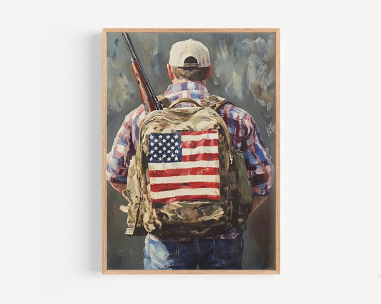 American Hiker Art - Abstract USA Wall Art, Patriotic United States Poster, American Independence Home Decor, Modern USA Map Print