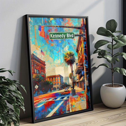 Kennedy Boulevard Wall Art – Tampa Travel Print, Florida Artwork, Modern Travel Poster, Housewarming & Florida Gift Idea