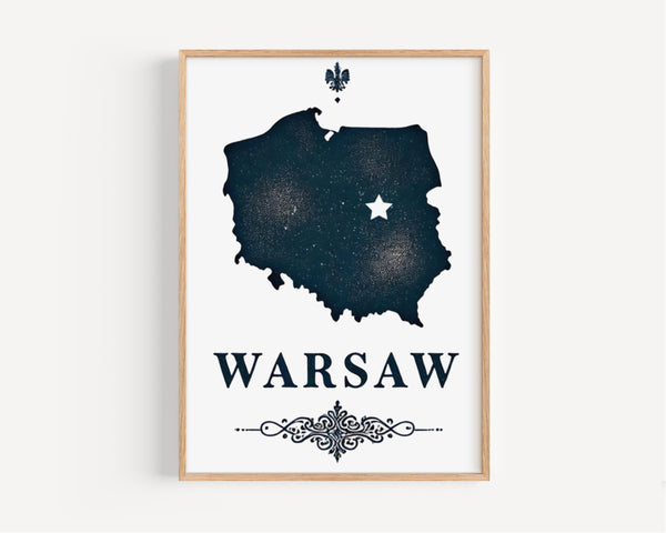 Warsaw Map Wall Art - Warsaw, Poland