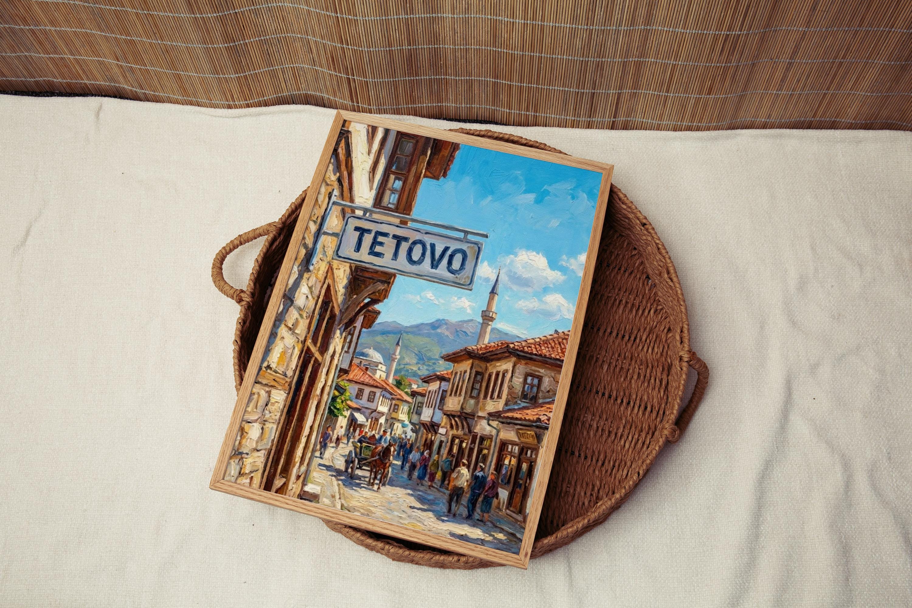 Tetovo Oil Painting Art Print: North Macedonia Street Sign Travel Poster