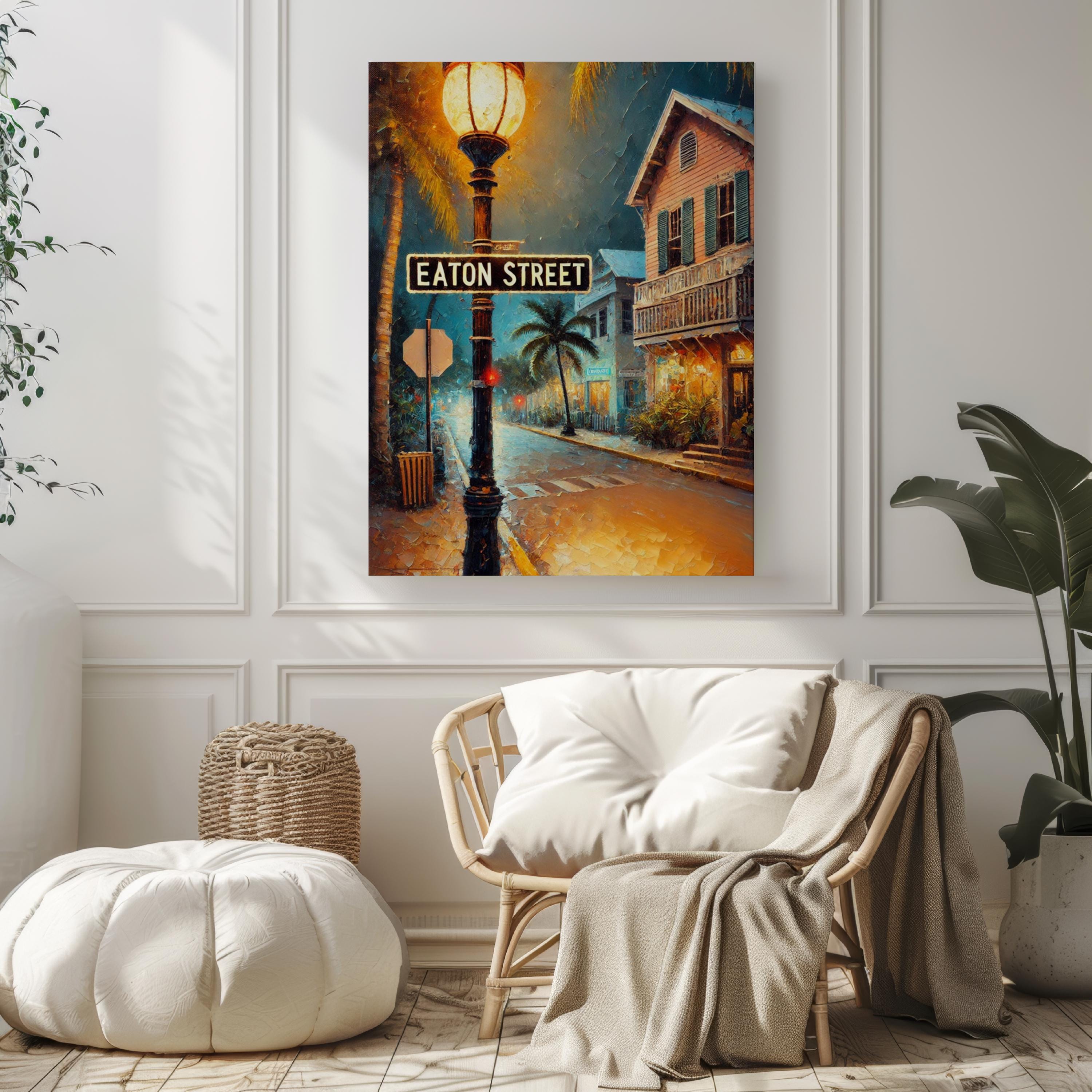 Eaton Street Oil Painting Art Print: Key West Florida Street Sign Travel Poster