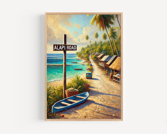 Alapi Road Wall Art | Funafuti Island Print | Tuvalu Travel Poster | Tropical Beach Scene | Island Gift, Travel Souvenir, Personalized Art