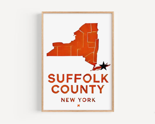 New York Suffolk County Wall Art Print – Travel Map Home Decor, NY Gift, College Dorm & Housewarming Artwork