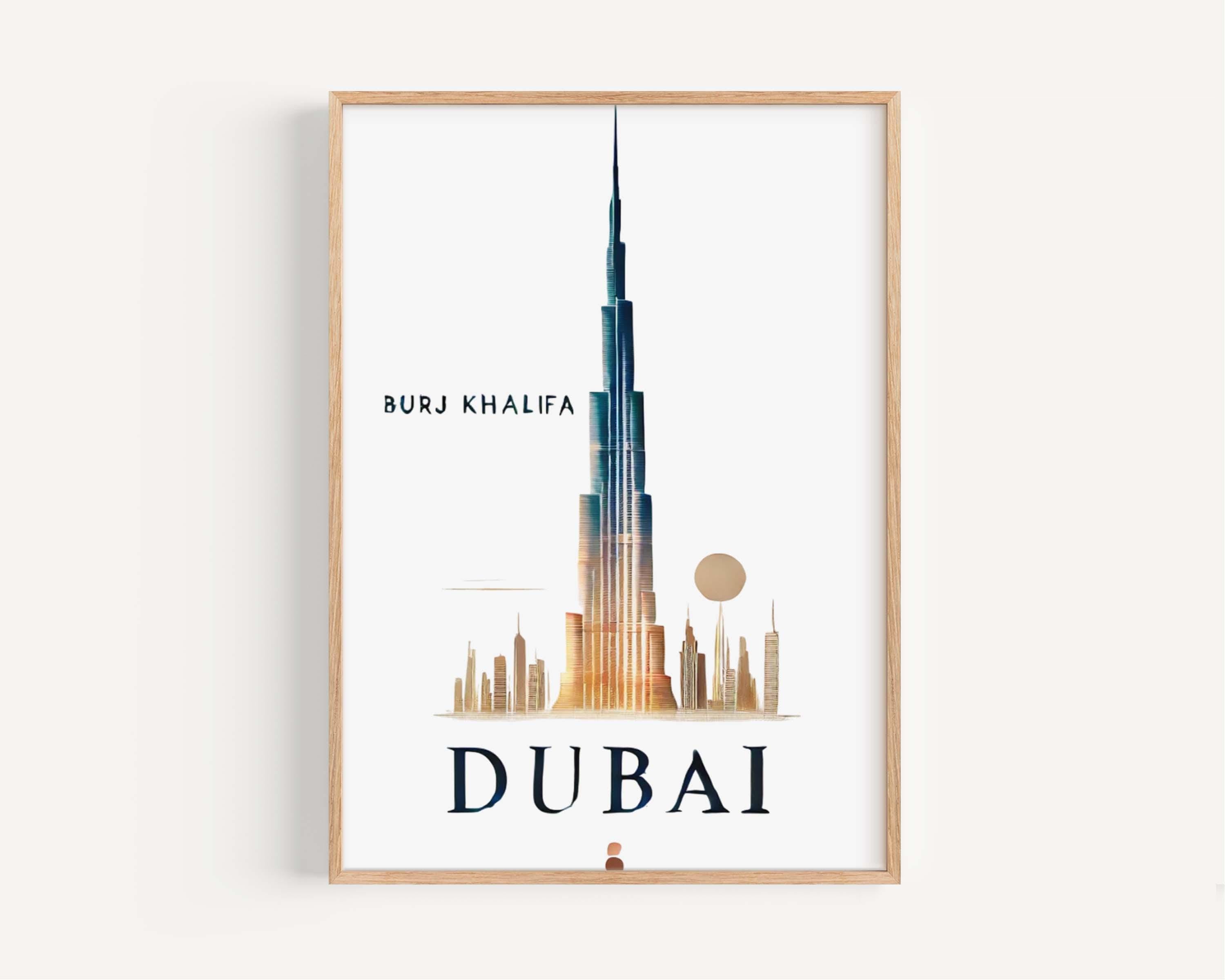 Burj Khalifa Print Wall Art - Dubai Travel Decor, Modern Home & College Gift, Housewarming And Office Poster, UAE Skyline Illustration