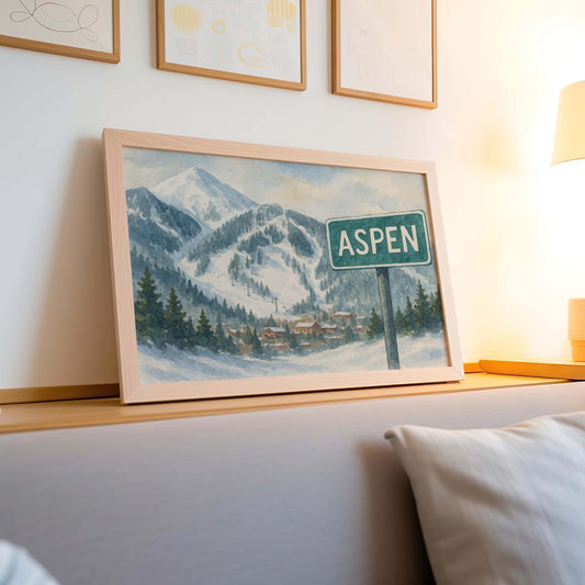 Aspen Mountain Poster, Ski Colorado Wall Art, Winter Decor, Mountain Landscape Print, Aspen Ski Resort Map, Snowy Mountain Wall Decor