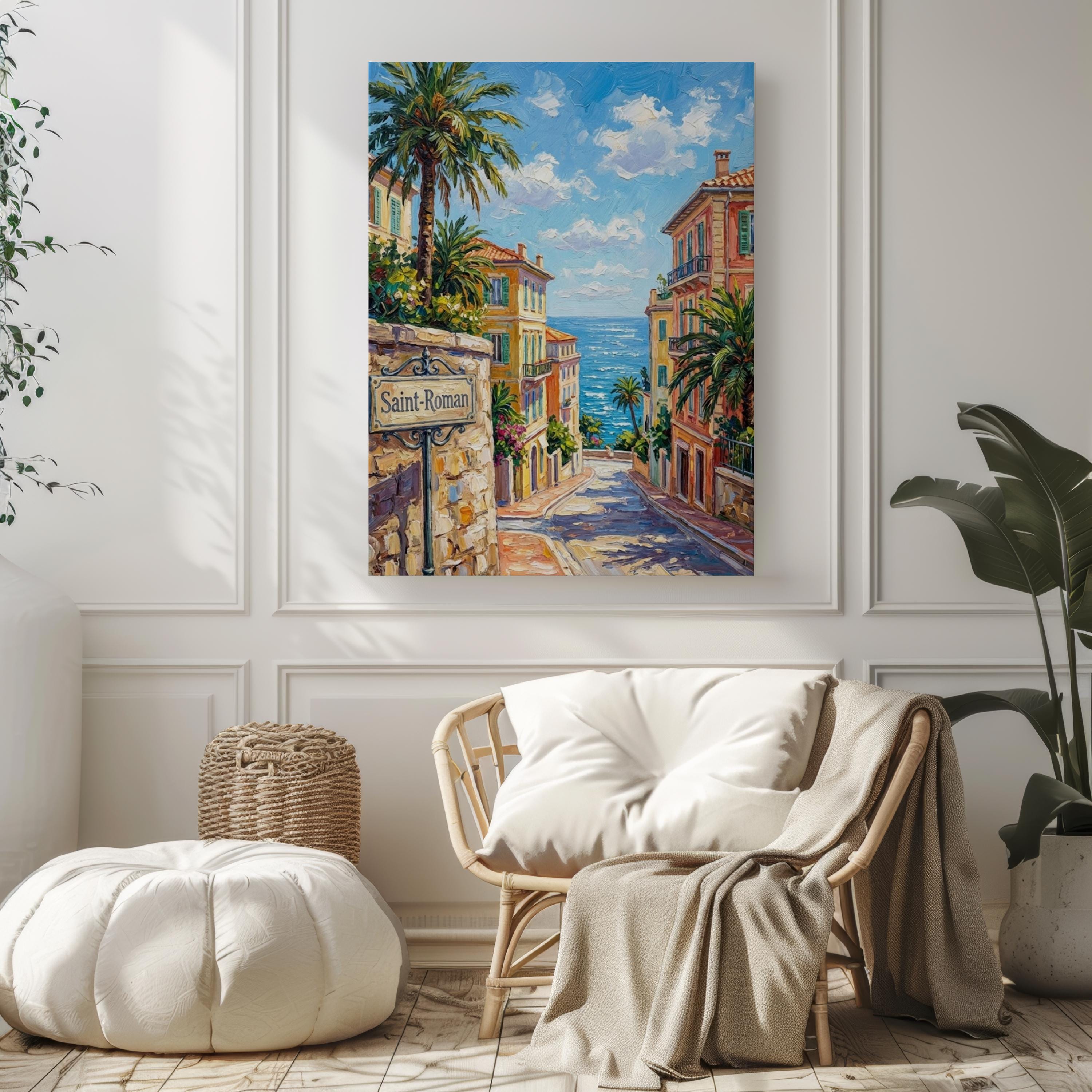 Saint Roman Wall Art Print: Coastal Monaco District Travel Poster