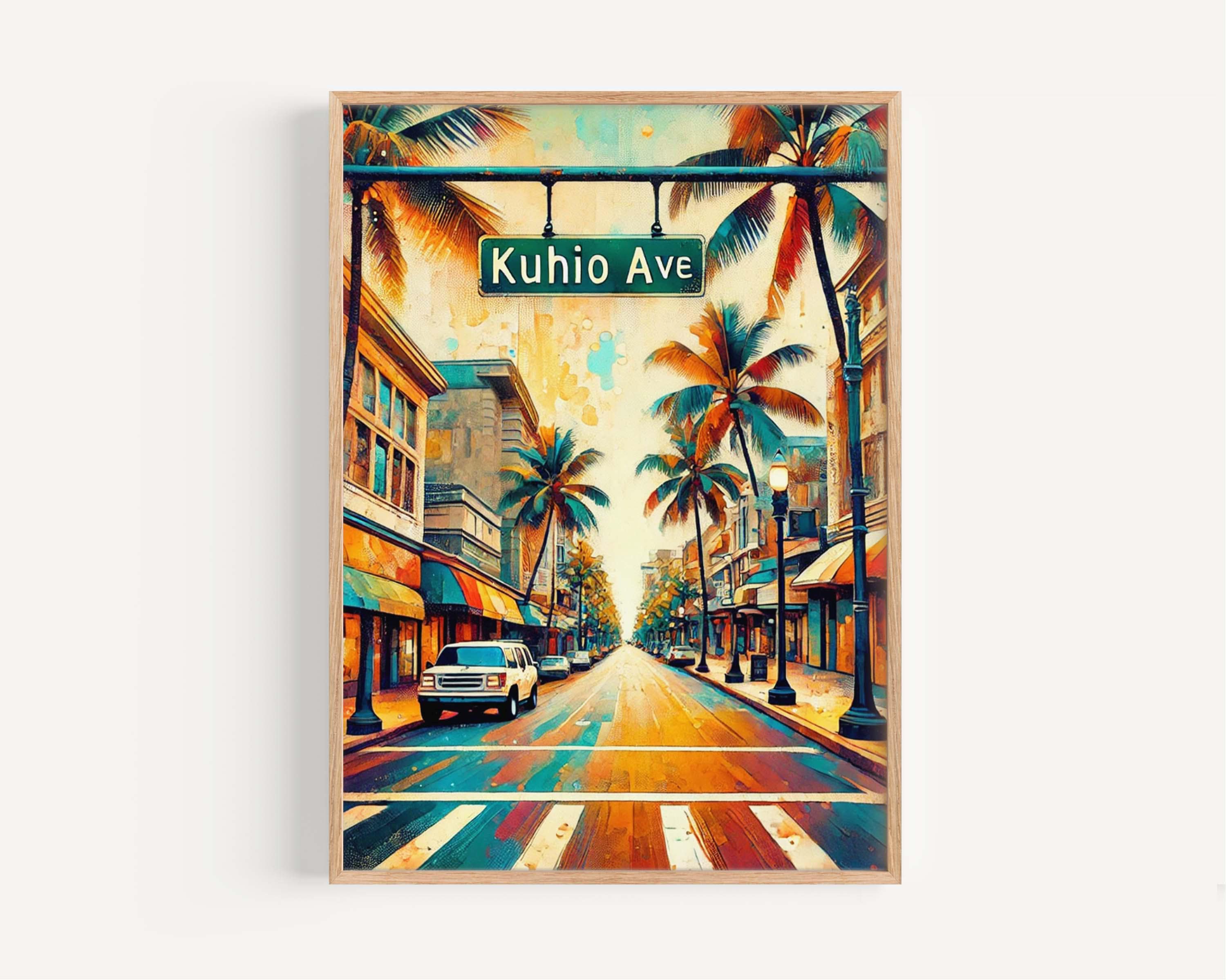 Kuhio Ave Wall Art - Oahu Print Travel Poster, Honolulu Gift, Hawaii Artwork, Housewarming & Vacation Decor