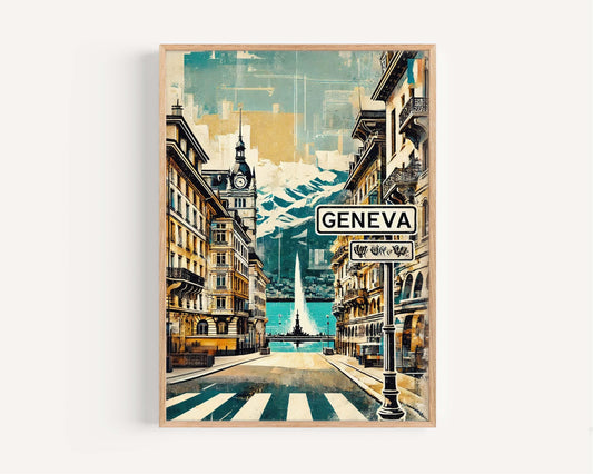 Geneva Art Print - Switzerland Travel Poster Wall Art, European Artwork, Housewarming & Gift Decor, Geneva Map Illustration