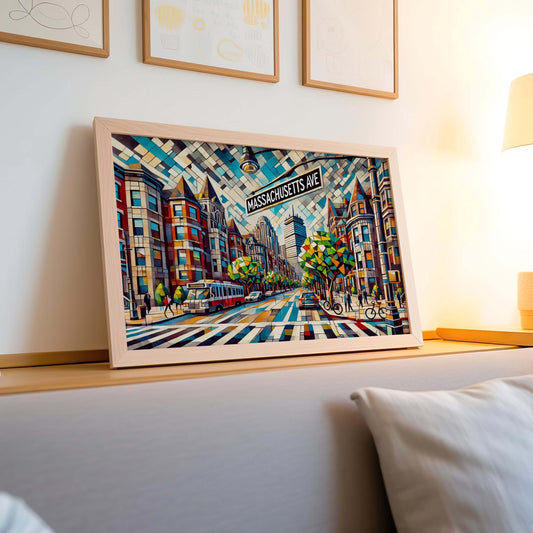 Massachusetts Avenue Wall Art Print - Boston Travel Poster & Map Decor, Housewarming Gift, Mass Art Illustration