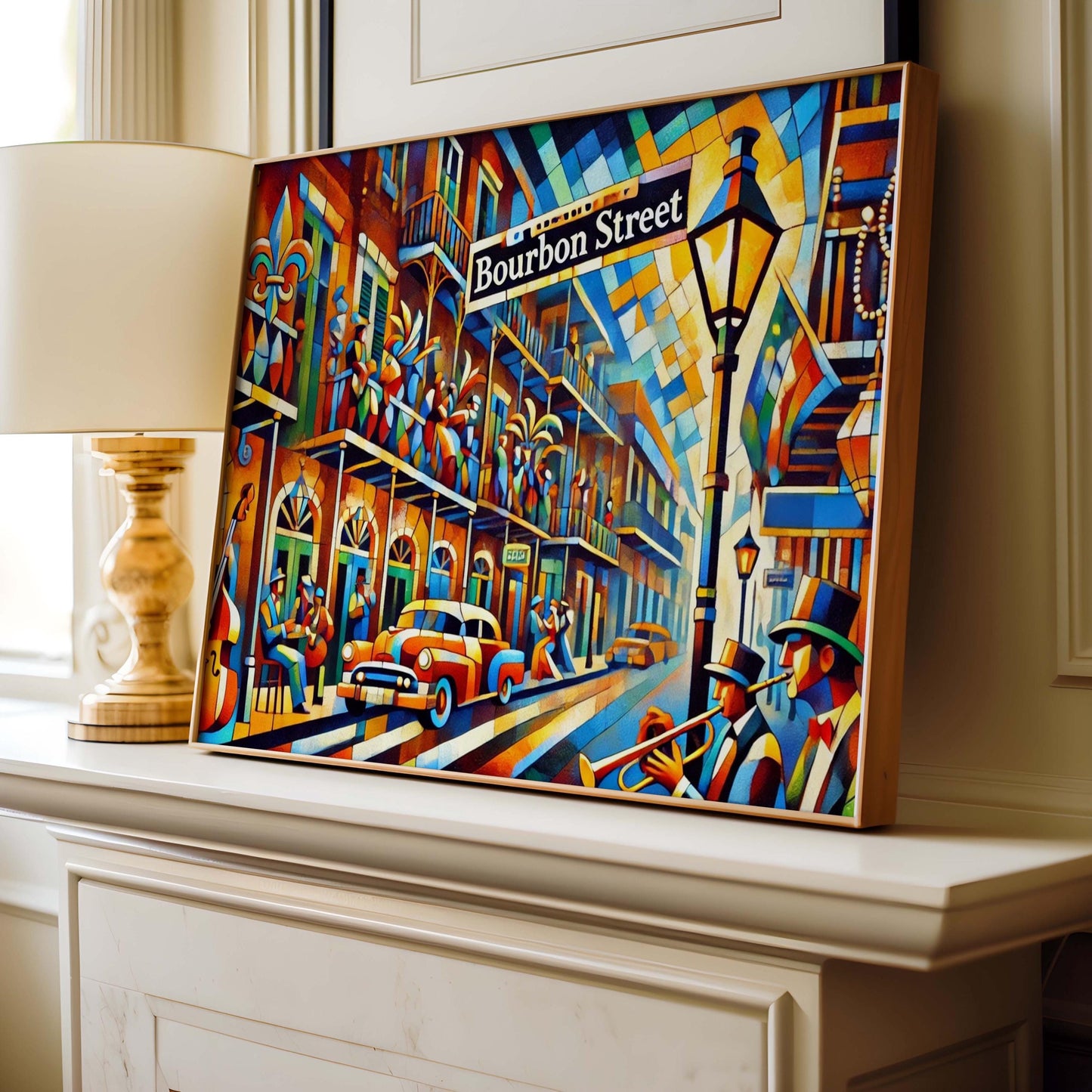Bourbon Street Wall Art Cubism Print - New Orleans Travel Poster, Unique Housewarming Gift, Vibrant NOLA Home Decor