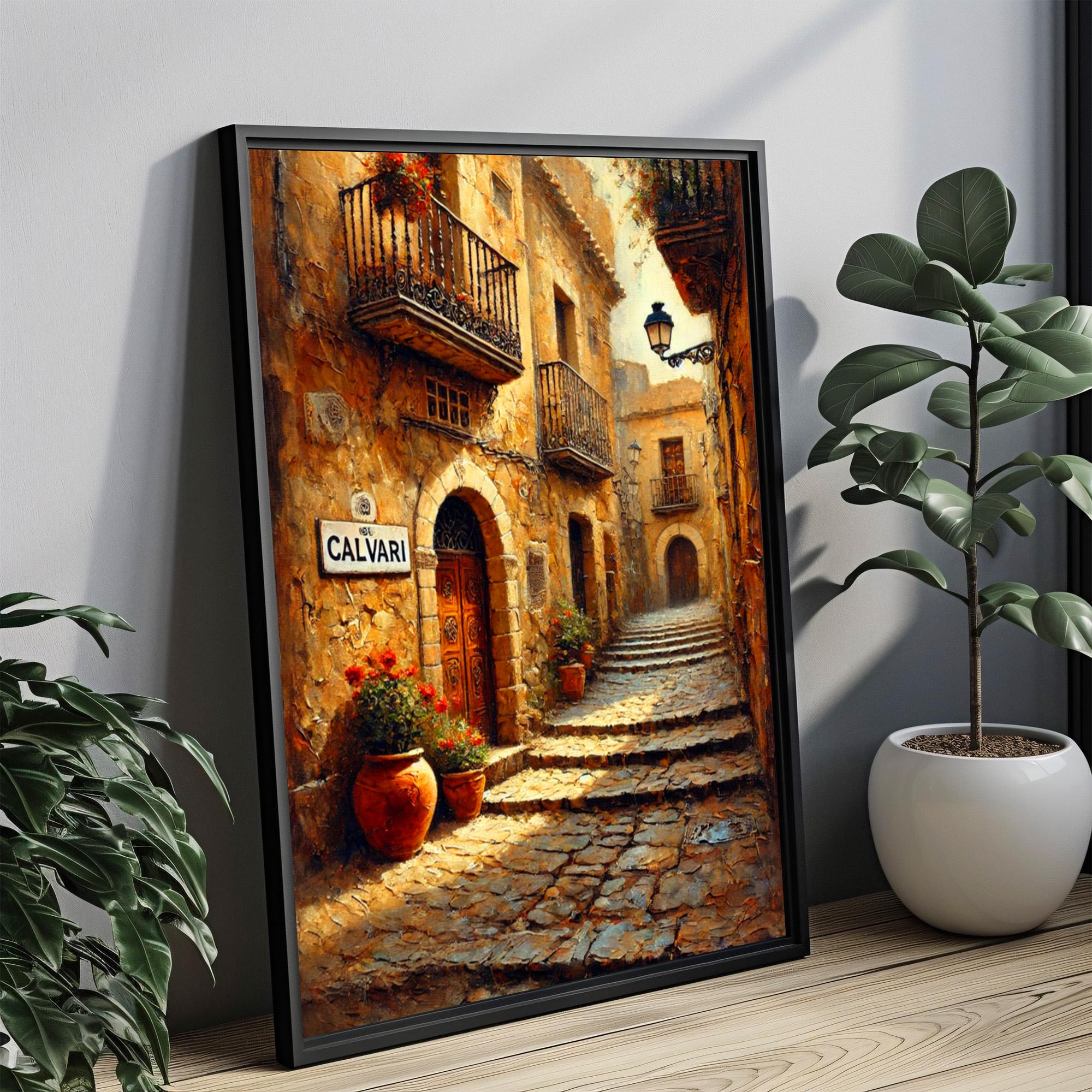 Carrer del Calvari Street Sign Print: Pollensa Mallorca Travel Poster