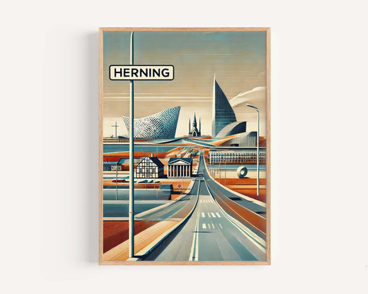 Herning Art Print - Denmark Travel Poster & Wall Art, European City Gift, Housewarming Decor, Scandinavian Home Accent