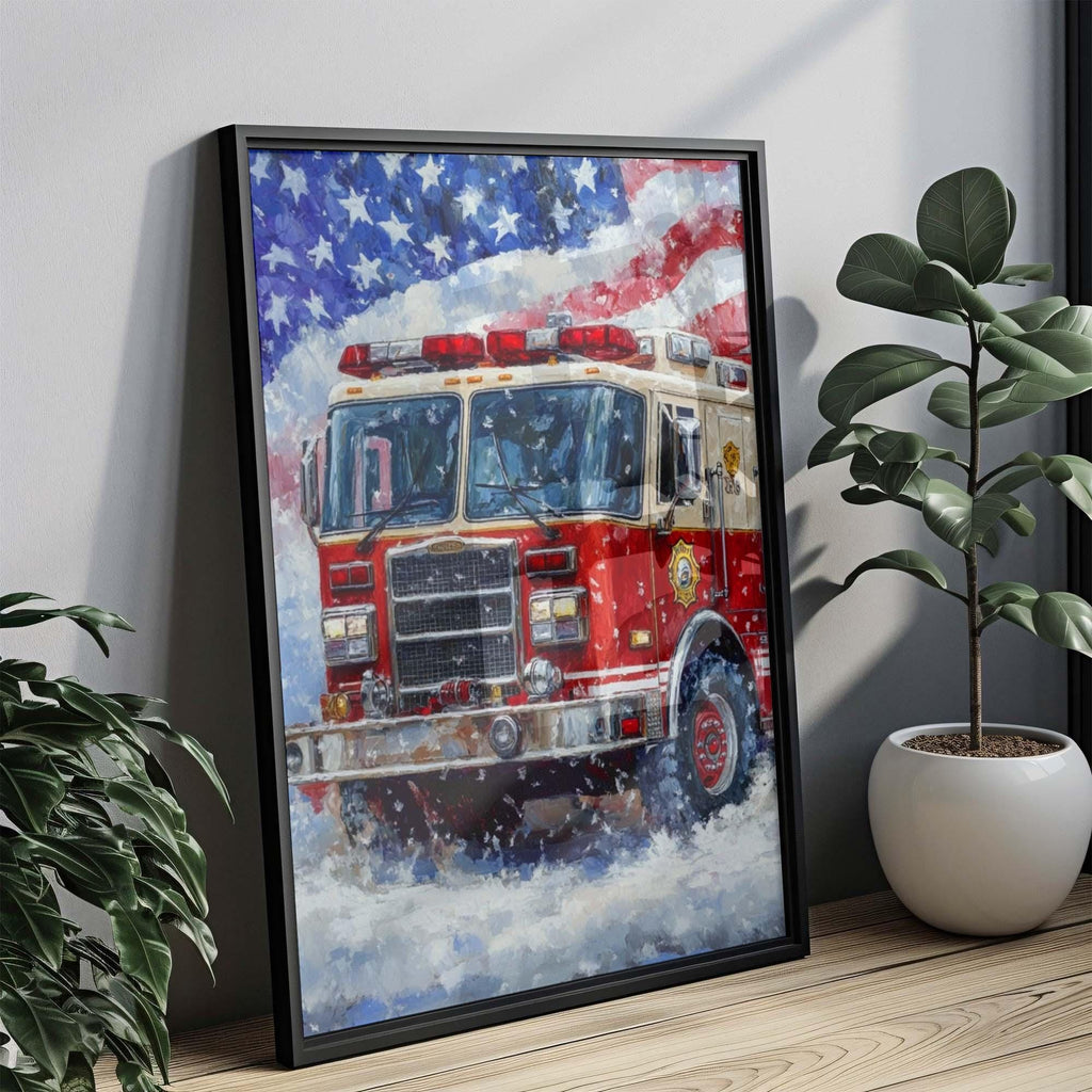 Red Firetruck Patriotic Poster - USA